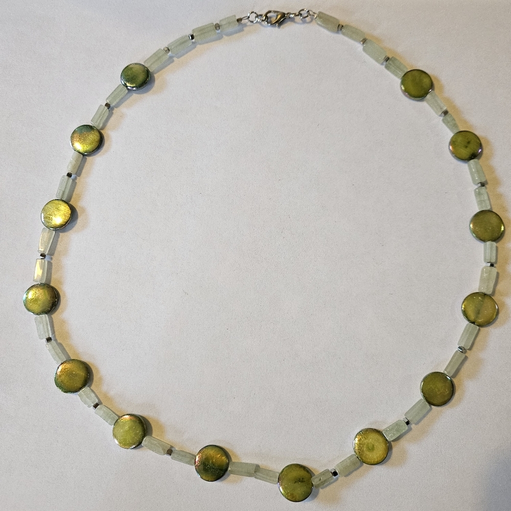 Jelly's Jewelry and Boutique Handcrafted Elegant Green and Silver Necklace